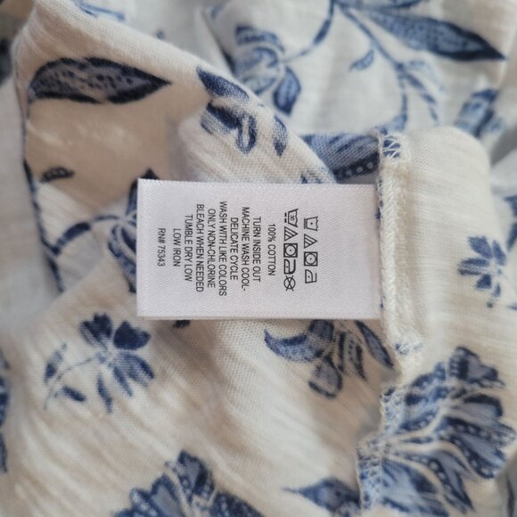 Cynthia Rowley White & Blue Floral V-Neck Short Sleeve Womens Top Size L - Picture 5 of 5